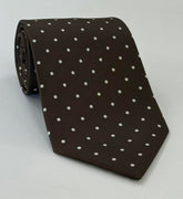 Macclesfield Printed Silk Tie Off-White on Dark Brown MCDT-53